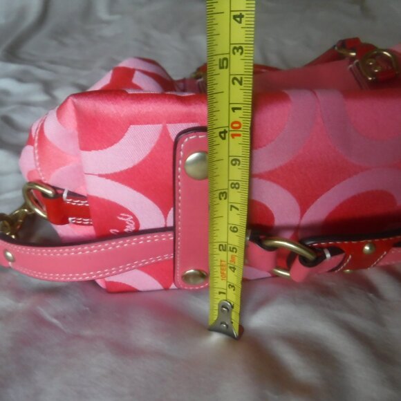 Coach Pink Purse Vintage Pink Fabric Red Handles Rare - Picture 13 of 14